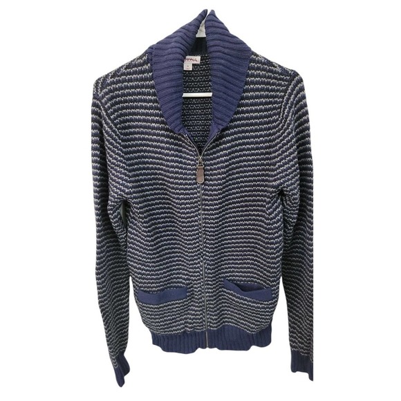 Men's Merona Blue/Grey Zip Front Long Sleeve Cardigan SIZE SMALL - Picture 2 of 5